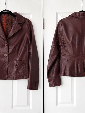 Arden B Burgundy Leather Button-Front Jacket